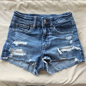 American Eagle Outfitters Blue Distressed High-Rise Jean Shorts